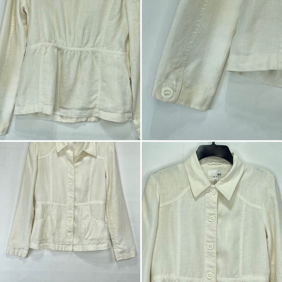 H&M Womens Jacket Blazer Sz 6 Linen Beige Button Front Long Sleeve - Picture 7 of 16